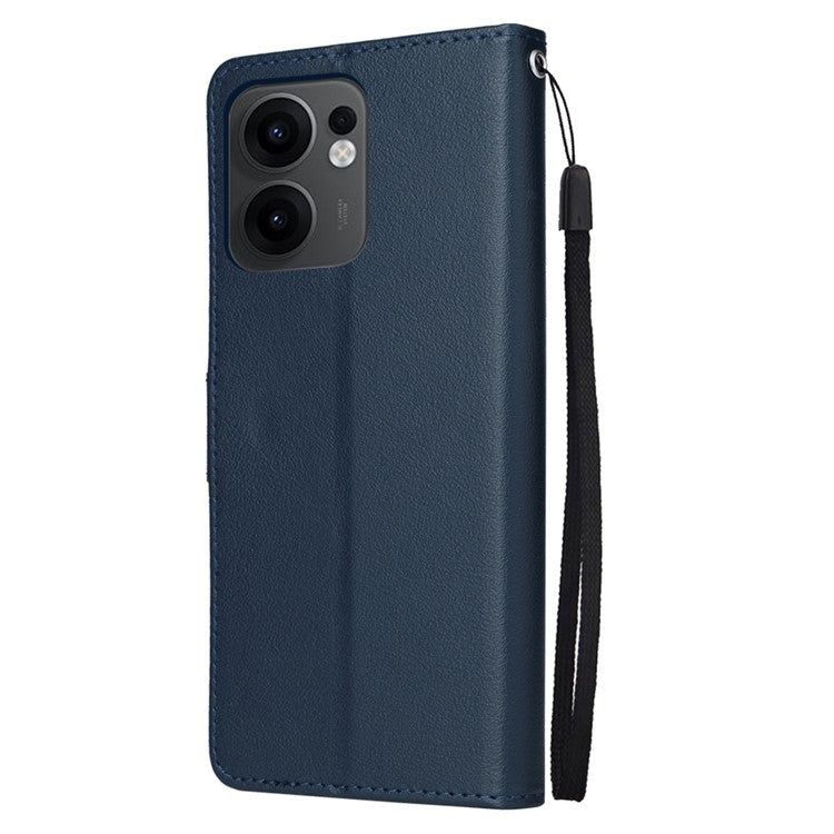 For Oppo Reno13 F 5G / 4G Case Wallet Stand View PU Leather Phone Cover with Wrist Strap - Blue