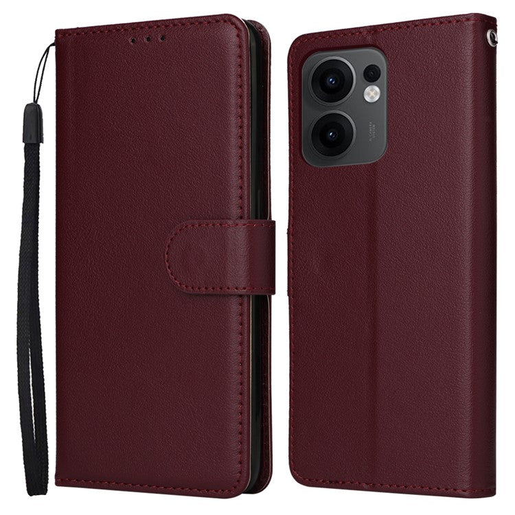 For Oppo Reno13 F 5G / 4G Case Wallet Stand View PU Leather Phone Cover with Wrist Strap - Wine Red