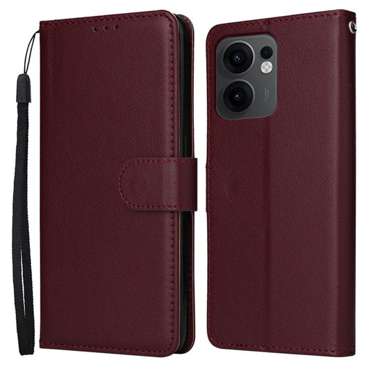For Oppo Reno13 F 5G / 4G Case Wallet Stand View PU Leather Phone Cover with Wrist Strap - Wine Red