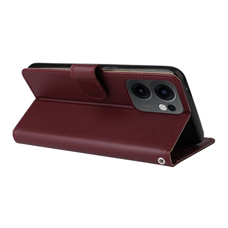 For Oppo Reno13 F 5G / 4G Case Wallet Stand View PU Leather Phone Cover with Wrist Strap - Wine Red