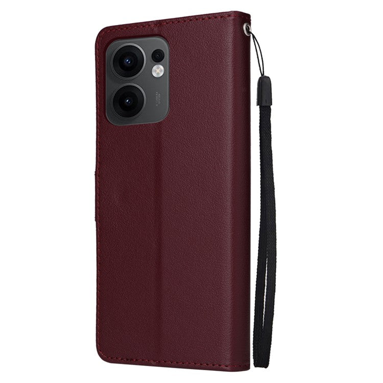 For Oppo Reno13 F 5G / 4G Case Wallet Stand View PU Leather Phone Cover with Wrist Strap - Wine Red