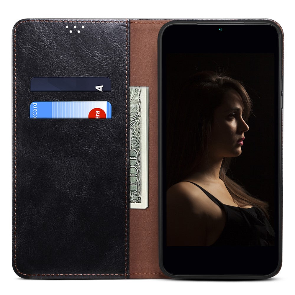 For Oppo K13 5G / K12s Case Crazy Horse Texture Waxy Leather Wallet Stand Phone Cover - Black