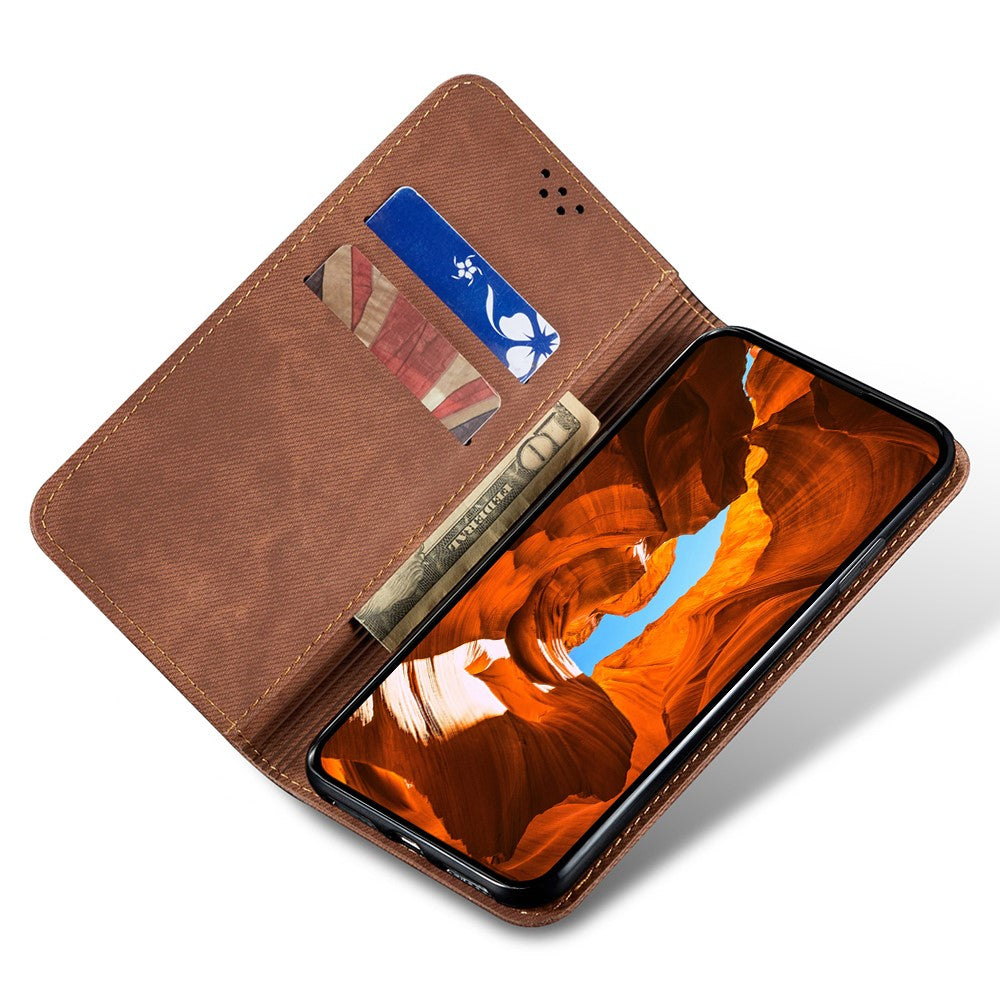 For Oppo K13 5G / K12s Case Jeans Cloth Texture Anti-Scratch Leather Stand Phone Cover - Coffee