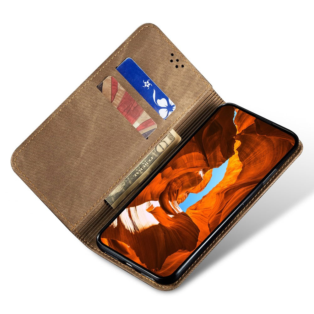 For Oppo K13 5G / K12s Case Jeans Cloth Texture Anti-Scratch Leather Stand Phone Cover - Khaki