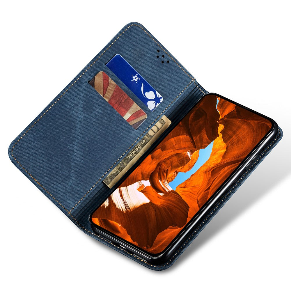 For Oppo K13 5G / K12s Case Jeans Cloth Texture Anti-Scratch Leather Stand Phone Cover - Blue