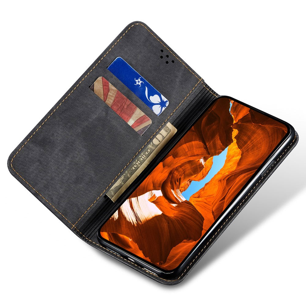 For Oppo K13 5G / K12s Case Jeans Cloth Texture Anti-Scratch Leather Stand Phone Cover - Black