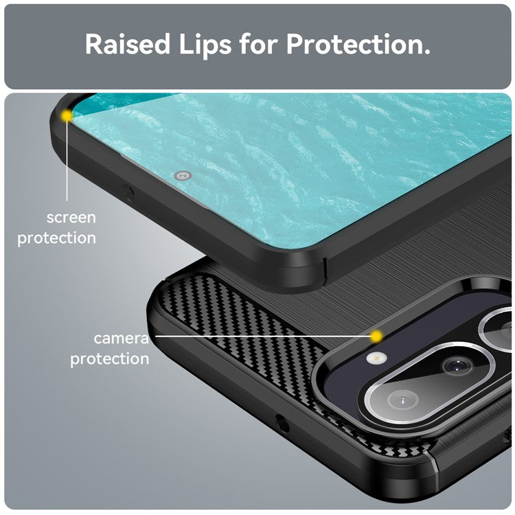 For Samsung Galaxy M56 5G / F56 5G Case Protective Phone Cover Carbon Fiber Texture Brushed - Black