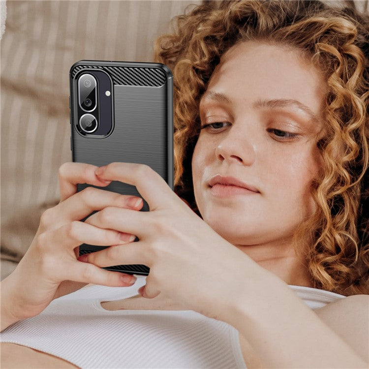 For Samsung Galaxy M56 5G / F56 5G Case Protective Phone Cover Carbon Fiber Texture Brushed - Black