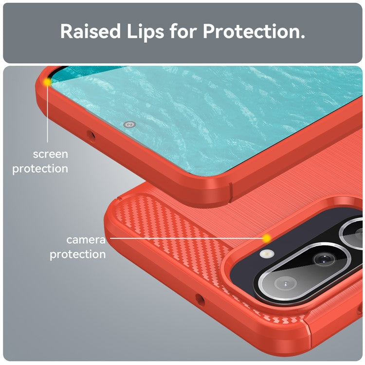 For Samsung Galaxy M56 5G / F56 5G Case Protective Phone Cover Carbon Fiber Texture Brushed - Red