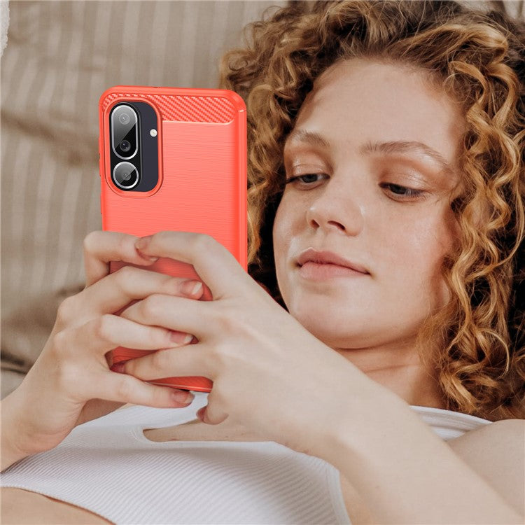 For Samsung Galaxy M56 5G / F56 5G Case Protective Phone Cover Carbon Fiber Texture Brushed - Red