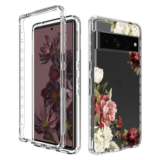 For Google Pixel 7 Pro 5G Stylish Pattern Printing Clear Phone Anti-drop Case 2-in-1 PC Frame + TPU Shockproof Cover - Trumpet Flower