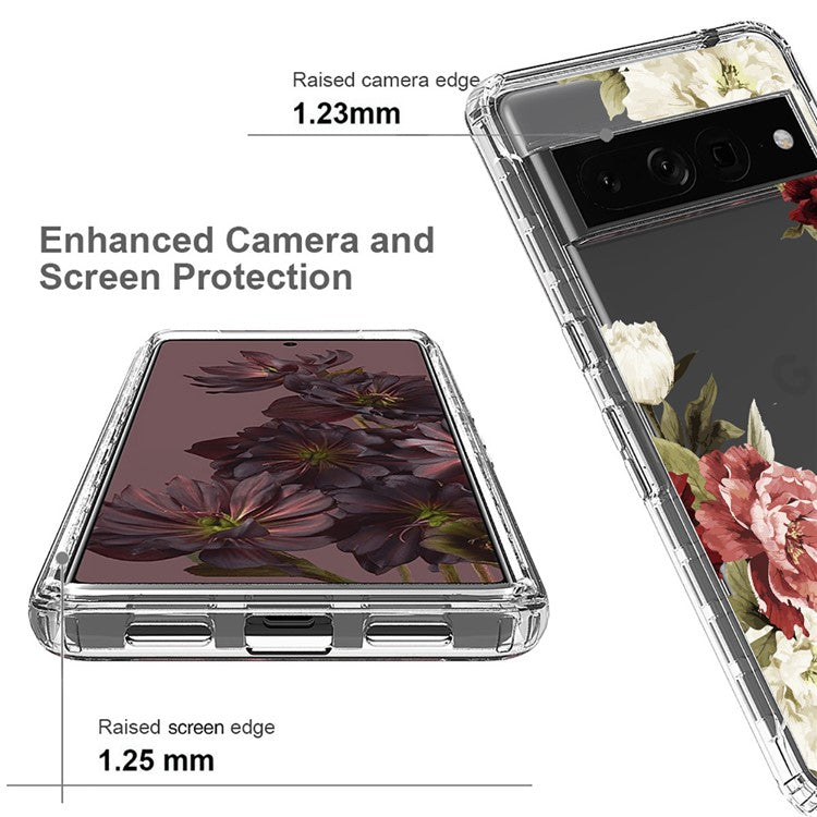 For Google Pixel 7 Pro 5G Stylish Pattern Printing Clear Phone Anti-drop Case 2-in-1 PC Frame + TPU Shockproof Cover - Trumpet Flower