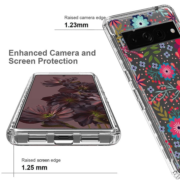 For Google Pixel 7 Pro 5G Stylish Pattern Printing Clear Phone Anti-drop Case 2-in-1 PC Frame + TPU Shockproof Cover - Flower and Leaf