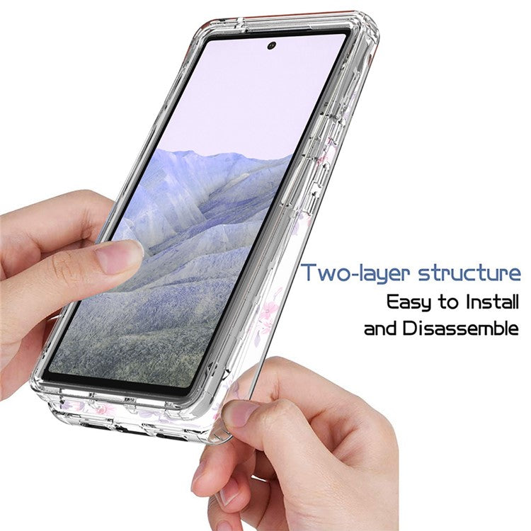 Clear Phone Case for Google Pixel 6 Pro 5G, Pattern Printing Anti-fall Hybrid PC + TPU Protective Cover - Flower