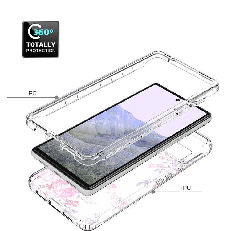 Clear Phone Case for Google Pixel 6 Pro 5G, Pattern Printing Anti-fall Hybrid PC + TPU Protective Cover - Flower