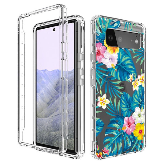 Clear Phone Case for Google Pixel 6 Pro 5G, Pattern Printing Anti-fall Hybrid PC + TPU Protective Cover - Plantain Leaf