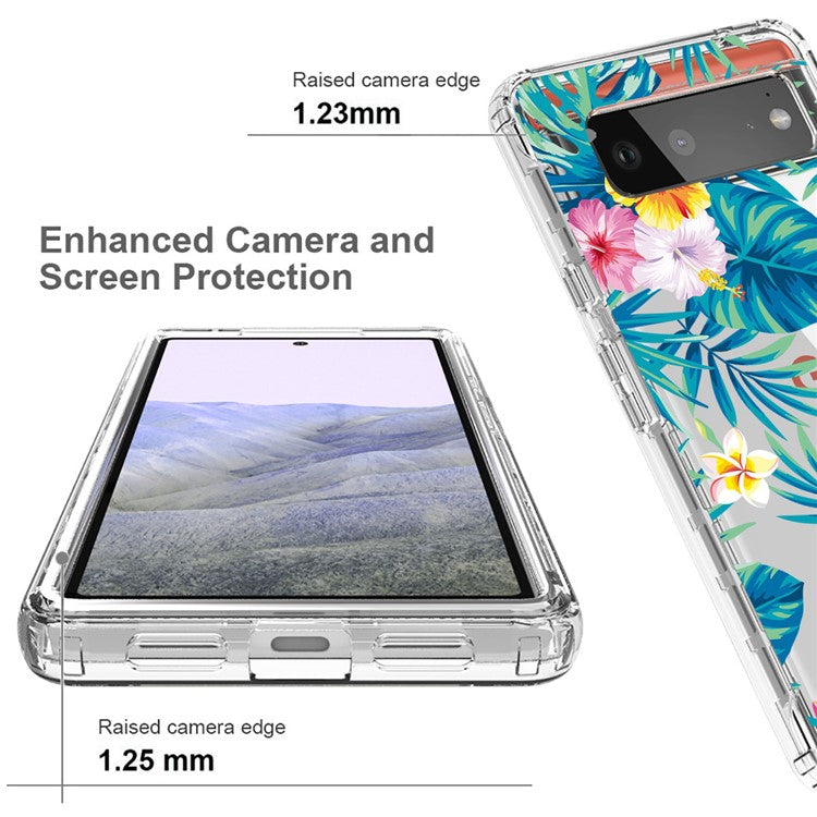 Clear Phone Case for Google Pixel 6 Pro 5G, Pattern Printing Anti-fall Hybrid PC + TPU Protective Cover - Plantain Leaf