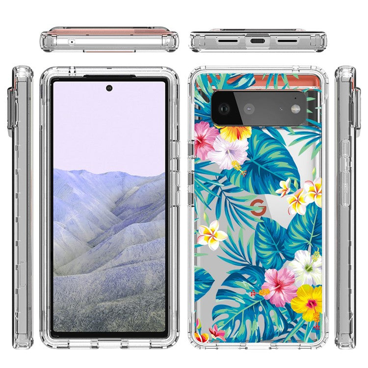 Clear Phone Case for Google Pixel 6 Pro 5G, Pattern Printing Anti-fall Hybrid PC + TPU Protective Cover - Plantain Leaf