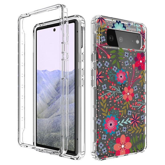 Clear Phone Case for Google Pixel 6 Pro 5G, Pattern Printing Anti-fall Hybrid PC + TPU Protective Cover - Flower and Leaf
