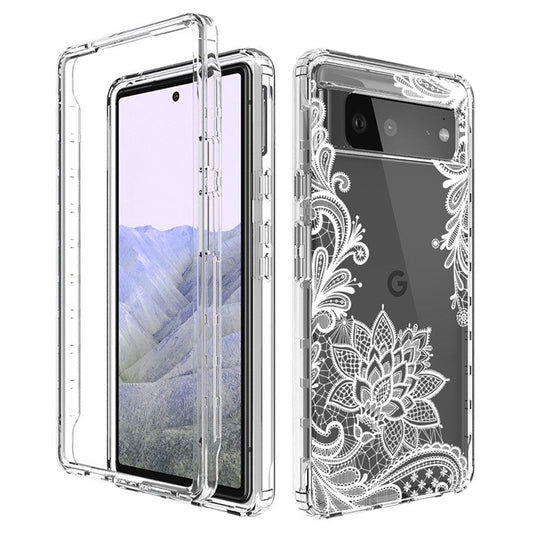 Clear Phone Case for Google Pixel 6 Pro 5G, Pattern Printing Anti-fall Hybrid PC + TPU Protective Cover - Mandala Flower