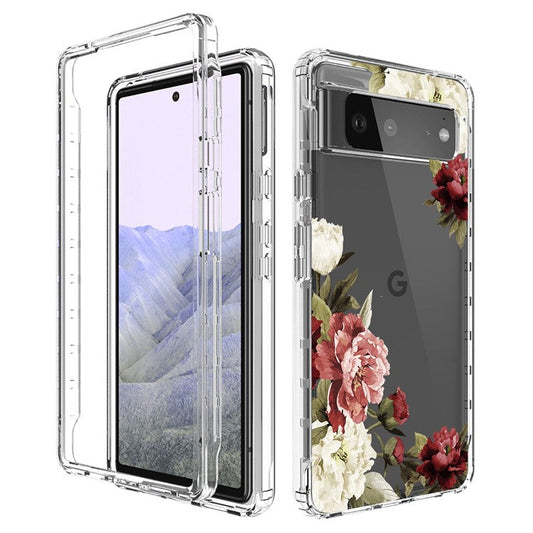 Clear Phone Case for Google Pixel 6 Pro 5G, Pattern Printing Anti-fall Hybrid PC + TPU Protective Cover - Trumpet Flower