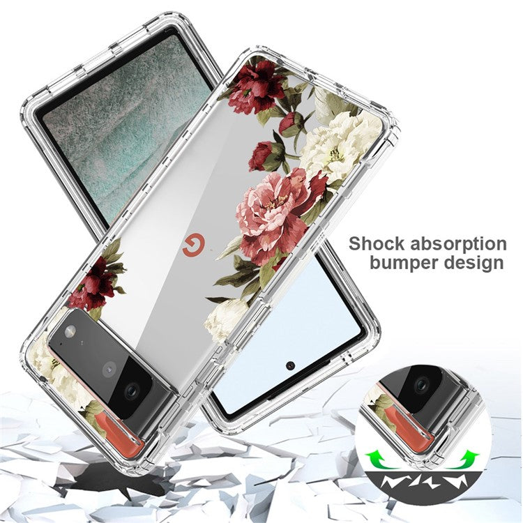 Clear Phone Case for Google Pixel 6 Pro 5G, Pattern Printing Anti-fall Hybrid PC + TPU Protective Cover - Trumpet Flower