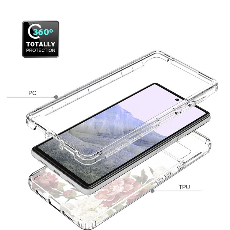 Clear Phone Case for Google Pixel 6 Pro 5G, Pattern Printing Anti-fall Hybrid PC + TPU Protective Cover - Trumpet Flower