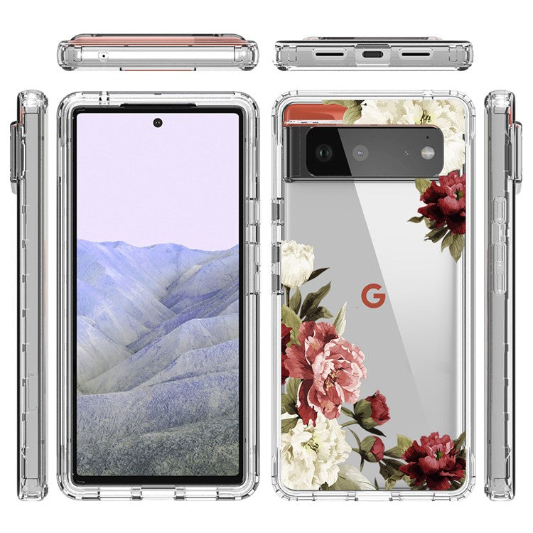 Clear Phone Case for Google Pixel 6 Pro 5G, Pattern Printing Anti-fall Hybrid PC + TPU Protective Cover - Trumpet Flower