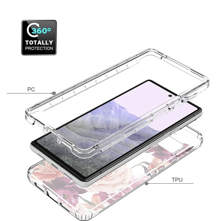 Clear Phone Case for Google Pixel 6 Pro 5G, Pattern Printing Anti-fall Hybrid PC + TPU Protective Cover - Purple Flower