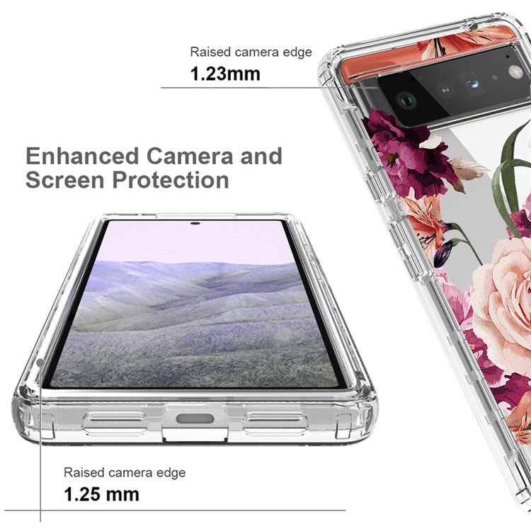 Clear Phone Case for Google Pixel 6 Pro 5G, Pattern Printing Anti-fall Hybrid PC + TPU Protective Cover - Purple Flower