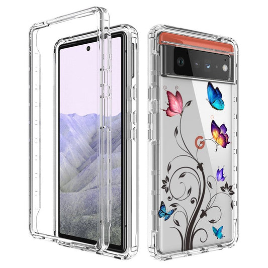 Clear Phone Case for Google Pixel 6 Pro 5G, Pattern Printing Anti-fall Hybrid PC + TPU Protective Cover - Tree and Butterfly