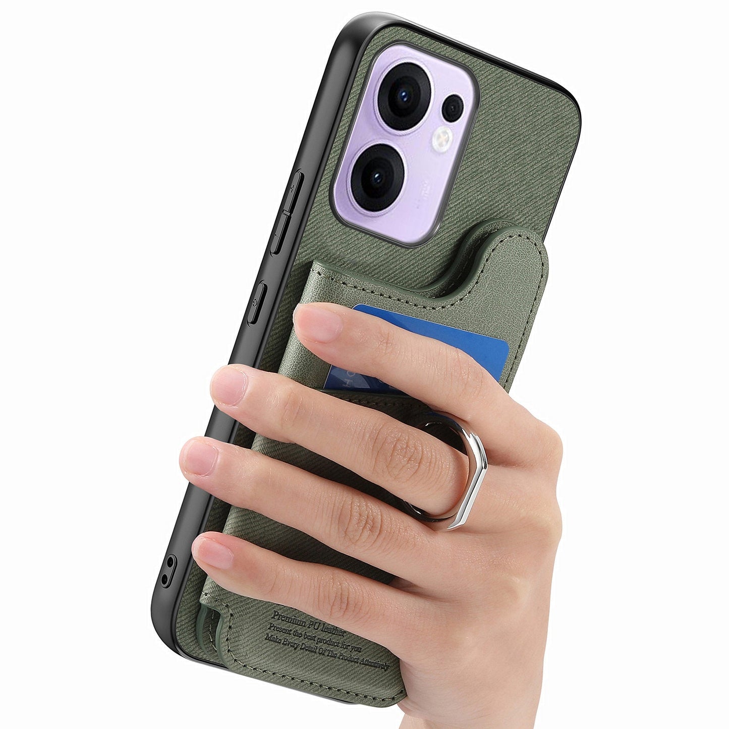 For Oppo Reno13 F 4G / Oppo Reno13 F 5G Case with Card Holder Kickstand Leather + TPU + PC Phone Cover - Green