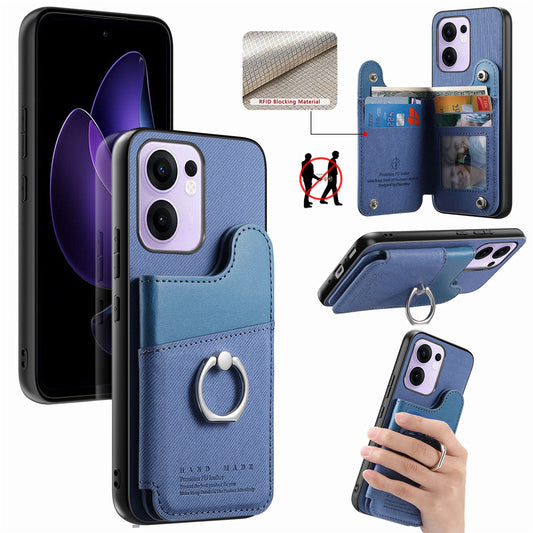 For Oppo Reno13 F 4G / Oppo Reno13 F 5G Case with Card Holder Kickstand Leather + TPU + PC Phone Cover - Blue