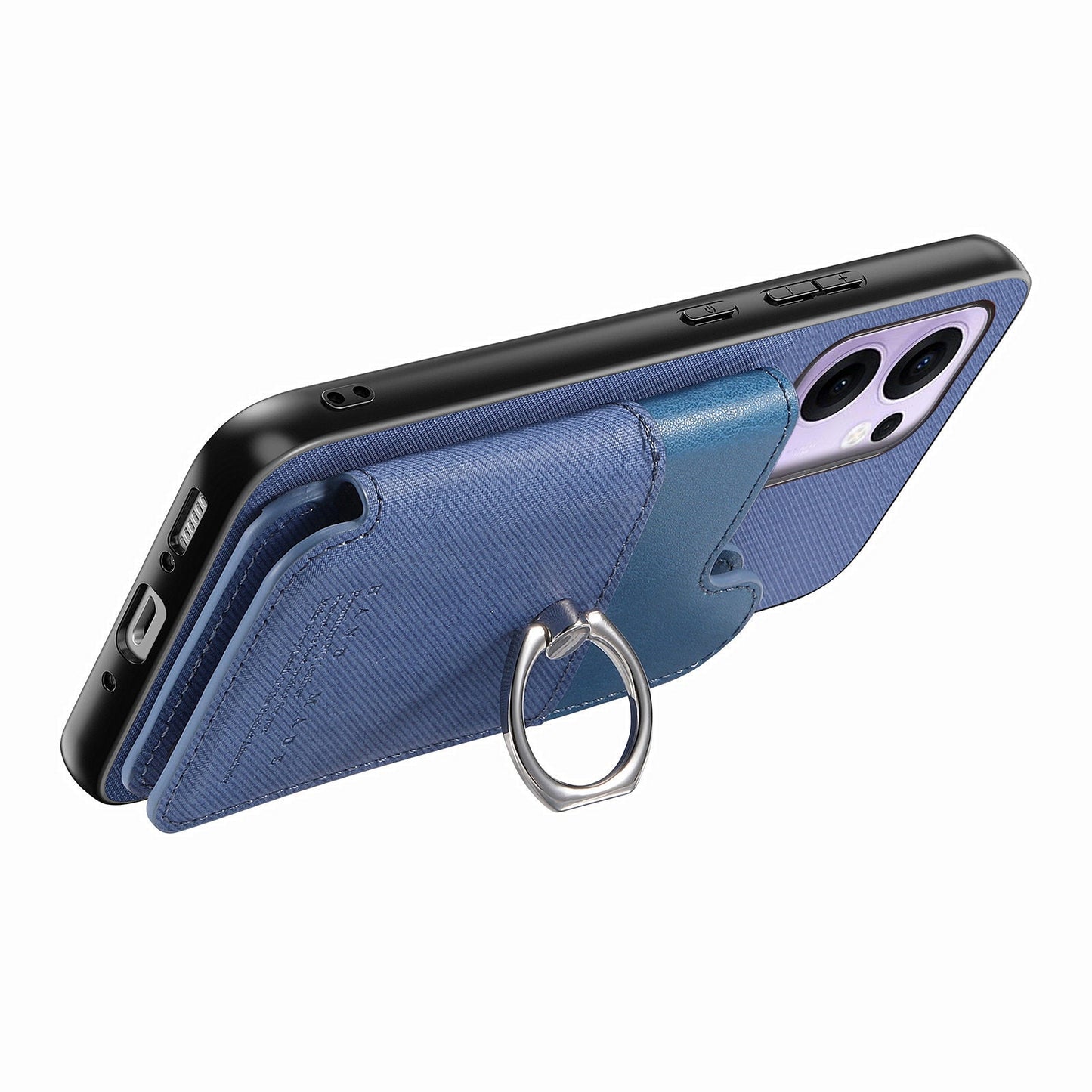 For Oppo Reno13 F 4G / Oppo Reno13 F 5G Case with Card Holder Kickstand Leather + TPU + PC Phone Cover - Blue