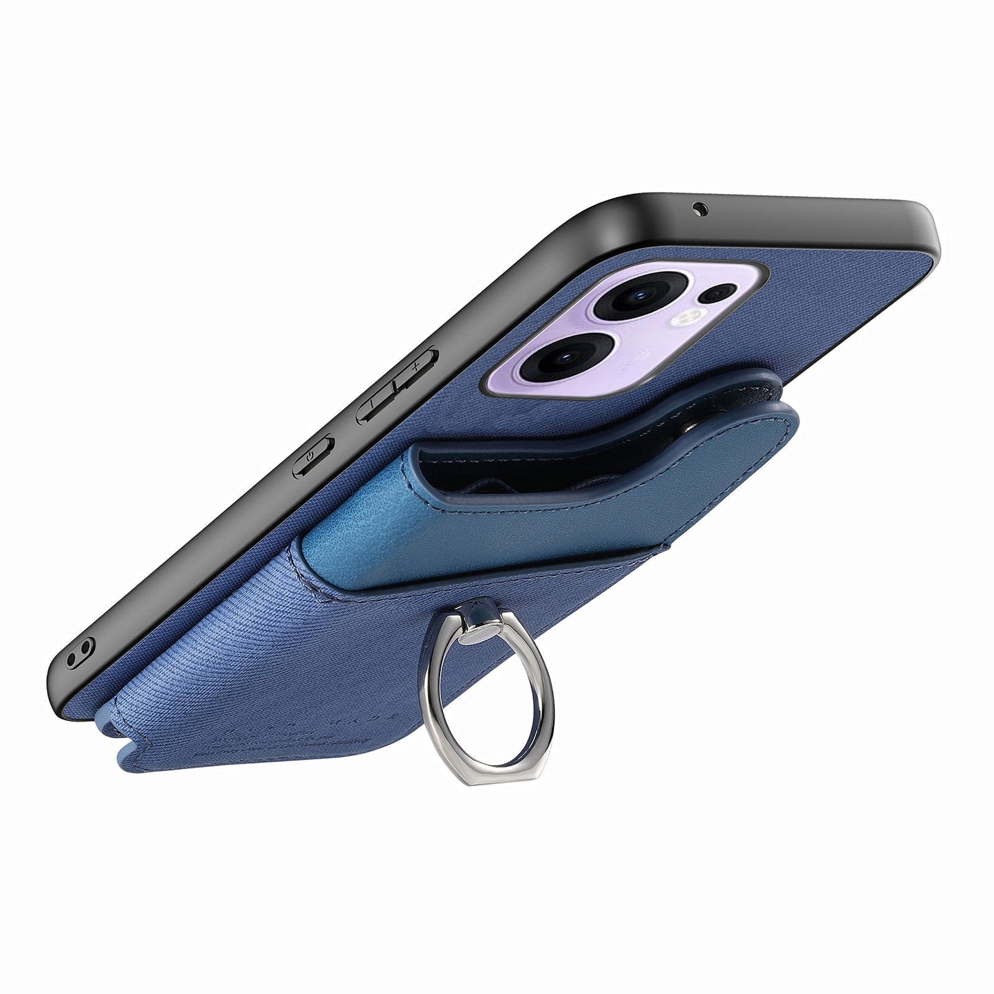 For Oppo Reno13 F 4G / Oppo Reno13 F 5G Case with Card Holder Kickstand Leather + TPU + PC Phone Cover - Blue