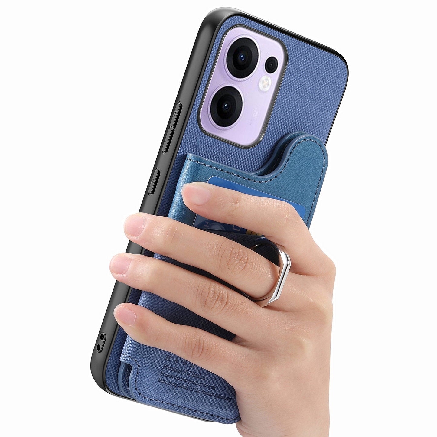 For Oppo Reno13 F 4G / Oppo Reno13 F 5G Case with Card Holder Kickstand Leather + TPU + PC Phone Cover - Blue