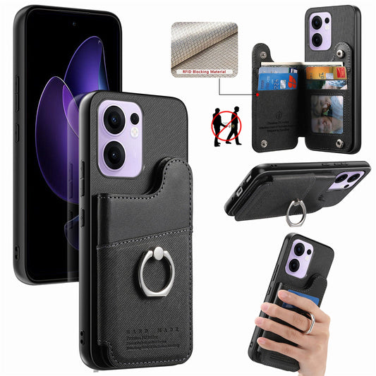 For Oppo Reno13 F 4G / Oppo Reno13 F 5G Case with Card Holder Kickstand Leather + TPU + PC Phone Cover - Black