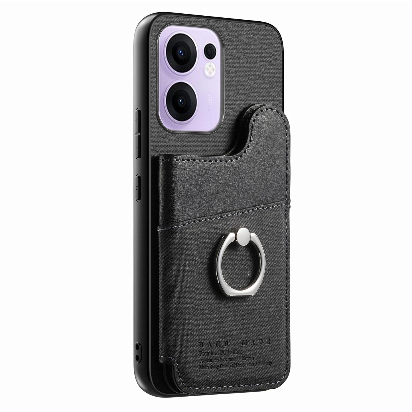 For Oppo Reno13 F 4G / Oppo Reno13 F 5G Case with Card Holder Kickstand Leather + TPU + PC Phone Cover - Black