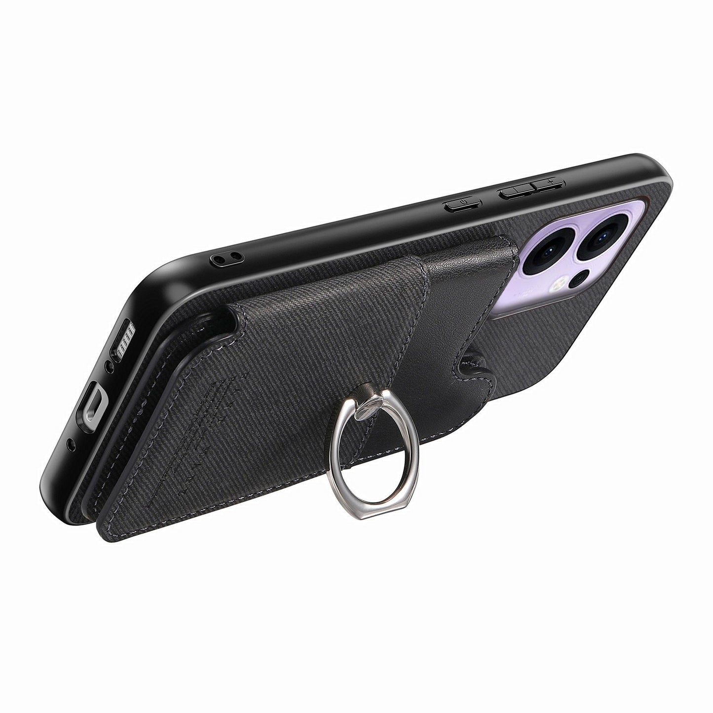 For Oppo Reno13 F 4G / Oppo Reno13 F 5G Case with Card Holder Kickstand Leather + TPU + PC Phone Cover - Black