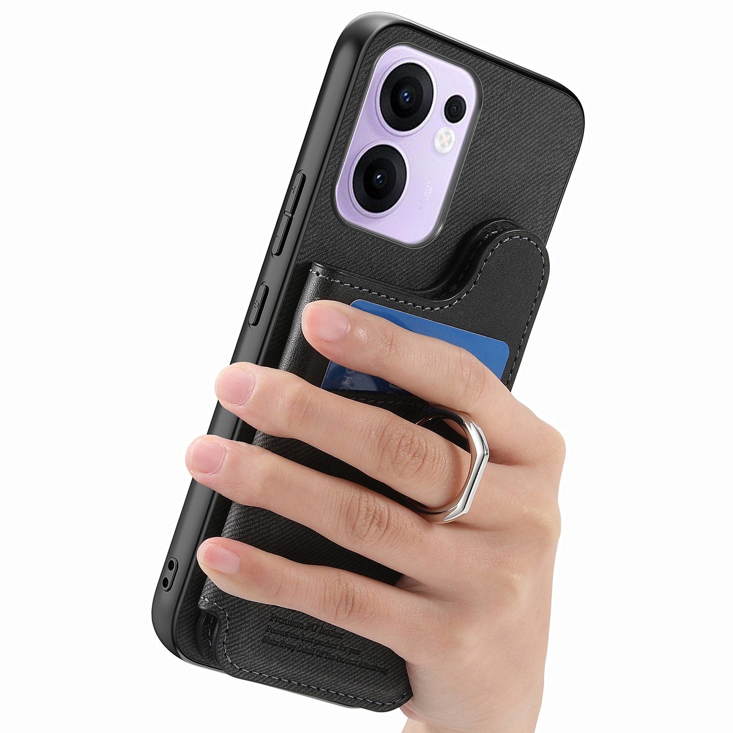 For Oppo Reno13 F 4G / Oppo Reno13 F 5G Case with Card Holder Kickstand Leather + TPU + PC Phone Cover - Black