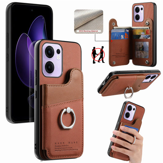 For Oppo Reno13 F 4G / Oppo Reno13 F 5G Case with Card Holder Kickstand Leather + TPU + PC Phone Cover - Brown
