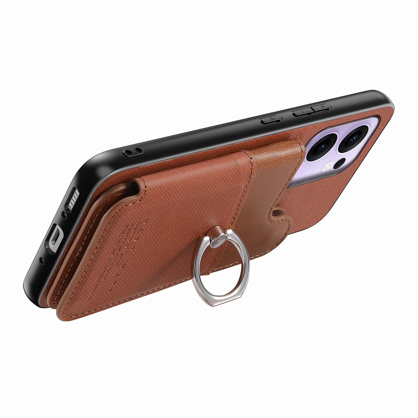 For Oppo Reno13 F 4G / Oppo Reno13 F 5G Case with Card Holder Kickstand Leather + TPU + PC Phone Cover - Brown