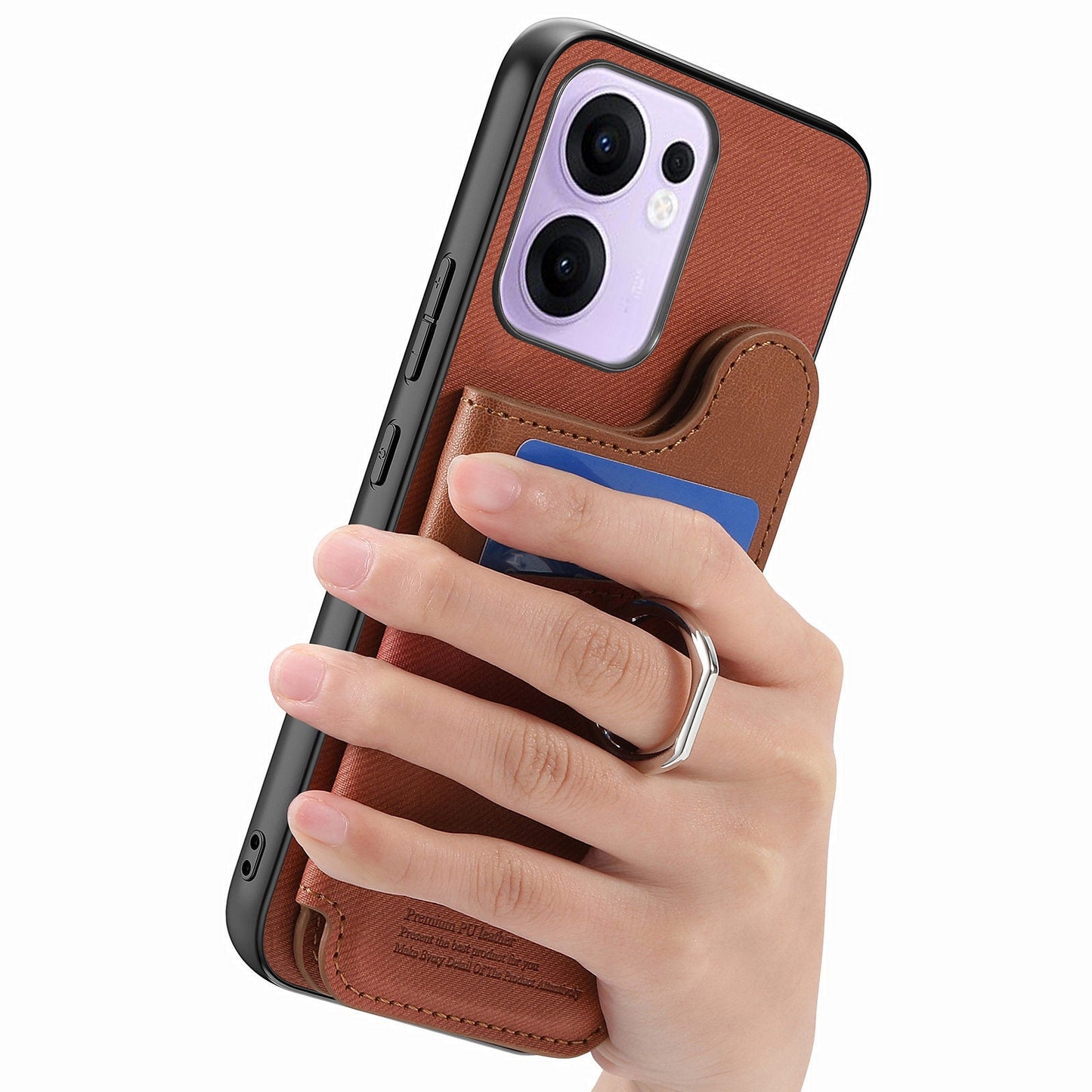 For Oppo Reno13 F 4G / Oppo Reno13 F 5G Case with Card Holder Kickstand Leather + TPU + PC Phone Cover - Brown