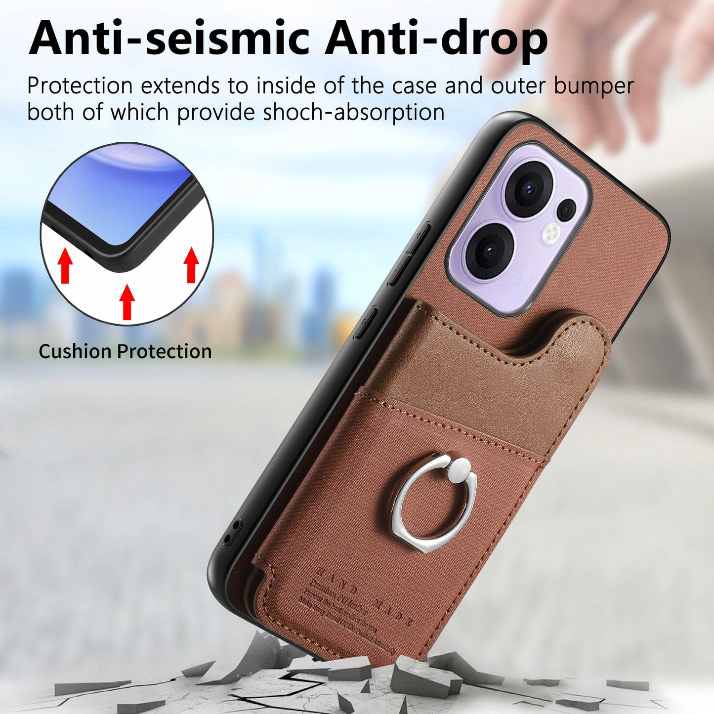 For Oppo Reno13 F 4G / Oppo Reno13 F 5G Case with Card Holder Kickstand Leather + TPU + PC Phone Cover - Brown