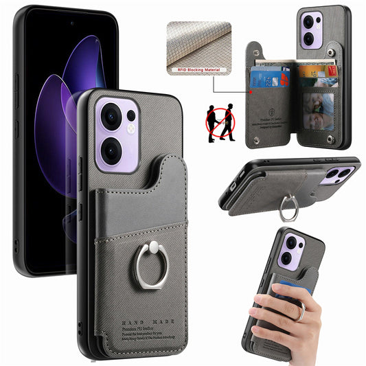 For Oppo Reno13 F 4G / Oppo Reno13 F 5G Case with Card Holder Kickstand Leather + TPU + PC Phone Cover - Grey