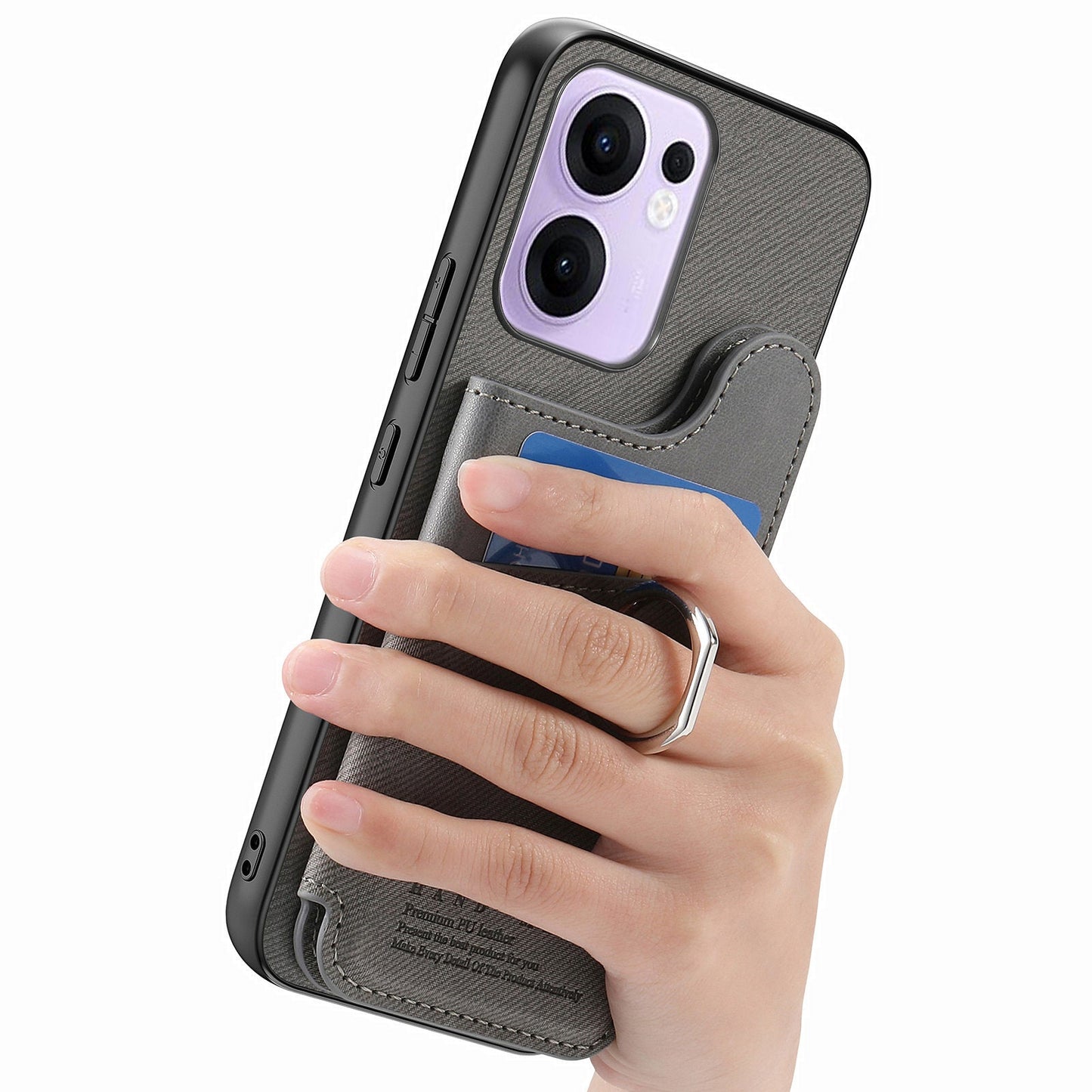 For Oppo Reno13 F 4G / Oppo Reno13 F 5G Case with Card Holder Kickstand Leather + TPU + PC Phone Cover - Grey