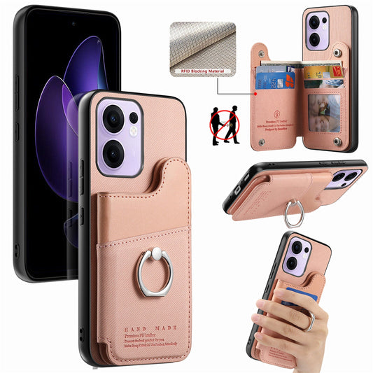 For Oppo Reno13 F 4G / Oppo Reno13 F 5G Case with Card Holder Kickstand Leather + TPU + PC Phone Cover - Pink