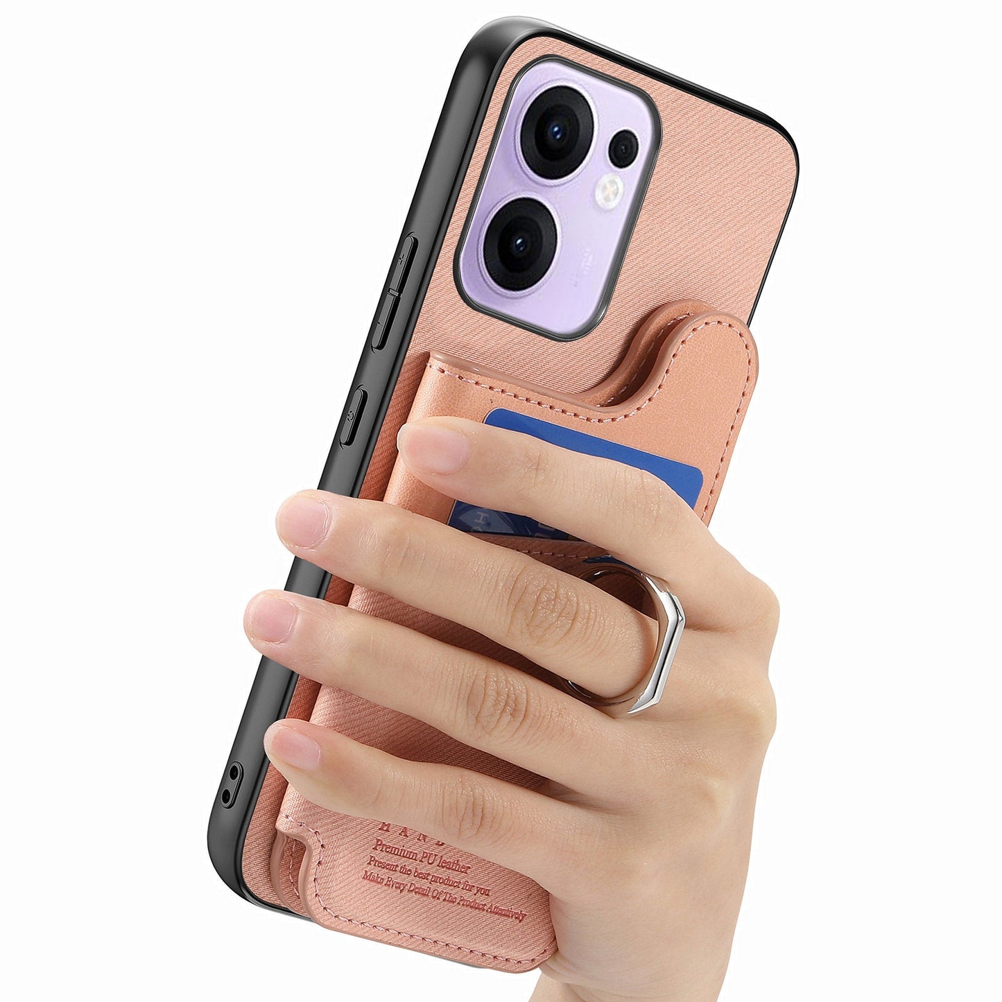 For Oppo Reno13 F 4G / Oppo Reno13 F 5G Case with Card Holder Kickstand Leather + TPU + PC Phone Cover - Pink