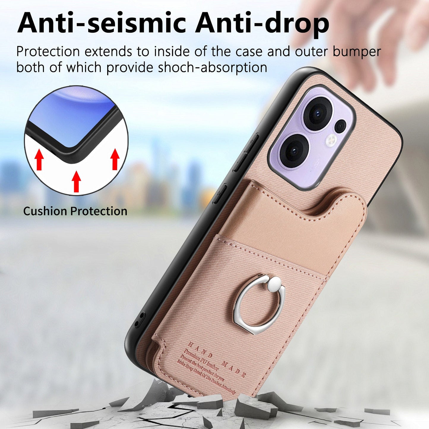 For Oppo Reno13 F 4G / Oppo Reno13 F 5G Case with Card Holder Kickstand Leather + TPU + PC Phone Cover - Pink