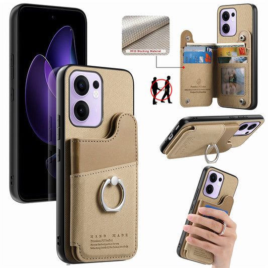 For Oppo Reno13 F 4G / Oppo Reno13 F 5G Case with Card Holder Kickstand Leather + TPU + PC Phone Cover - Khaki